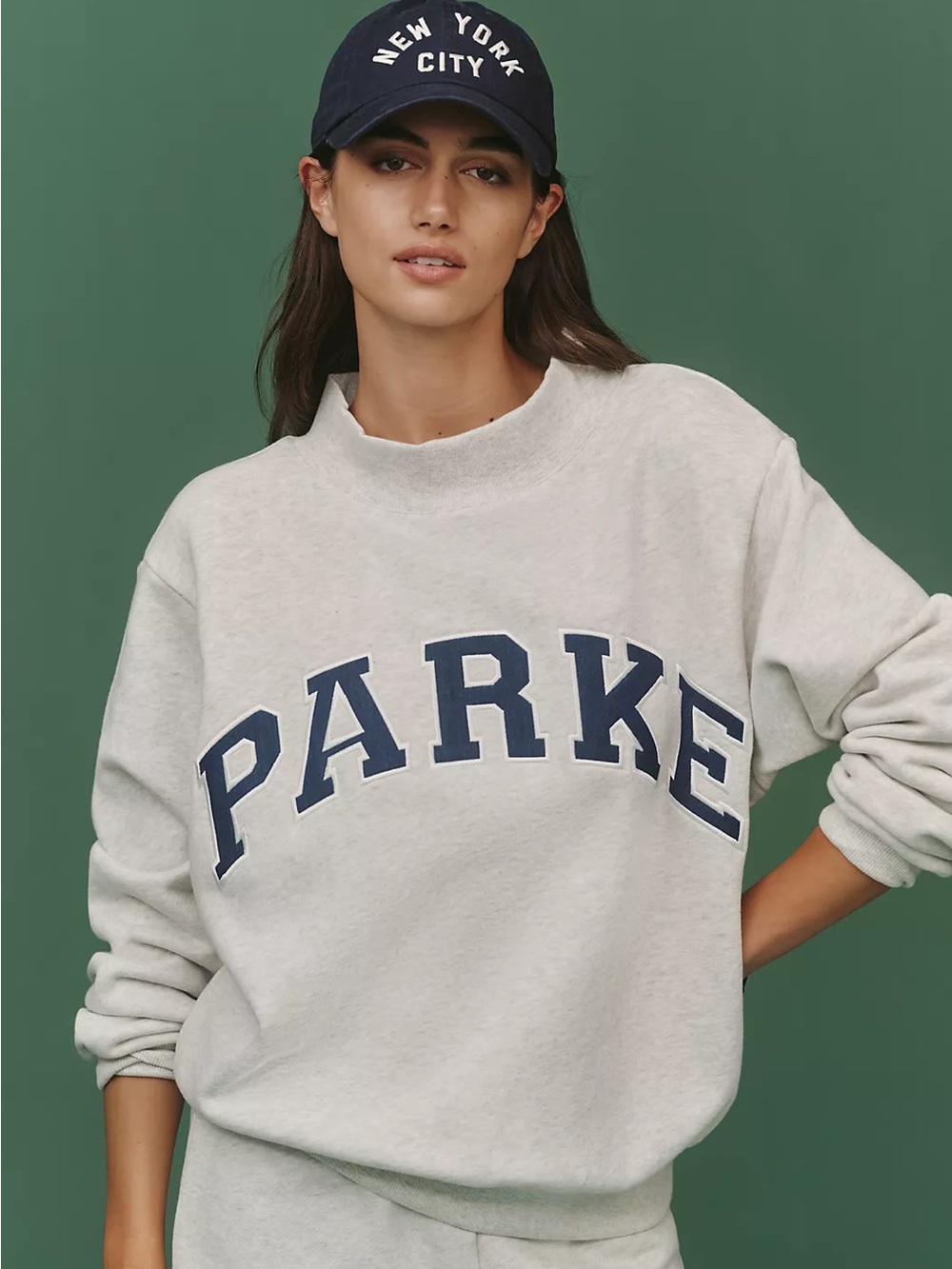 Parke OG Varsity Mock Neck Light Gray & Navy Sweatshirt - size L/XL